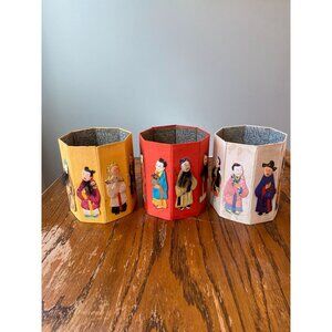 Vintage Handcrafted Octagonal Waste Paper Baskets Made In Hong Kong With Asian F